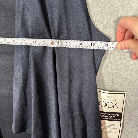 Faux‎ Suede Vest Womens Navy Open Drape Stretch Boho Western Cowgirl Cardigan - Picture 8 of 10